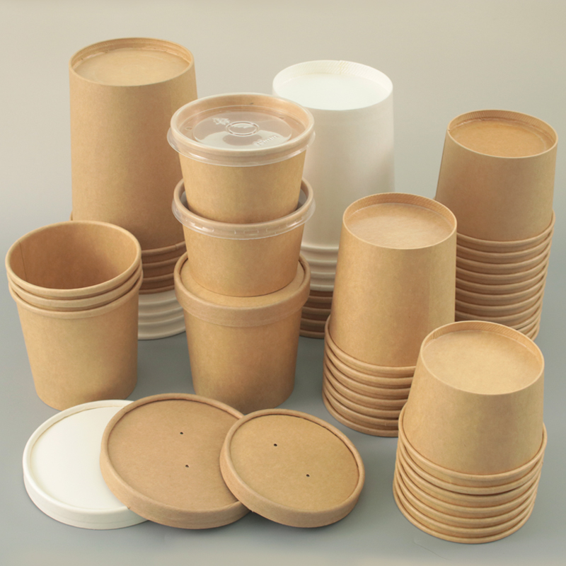 Disposable Paper Lunch Box 8Oz White Kraft Paper Soup Cup Take Away Food Container Box