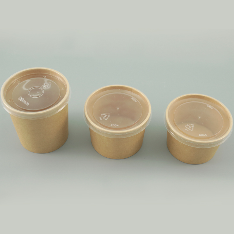 No Added Pfas Customized Paper Soup Barrels With Paper Lids Brown Paper Soup Bowl Disposable Kraft Soup Cup